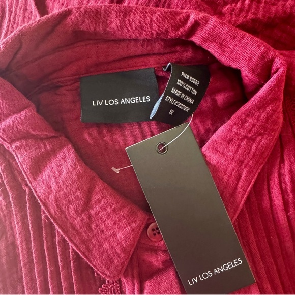 NWT merlot cotton LIV Los Angeles pinktuck blouse 1X - Picture 9 of 14